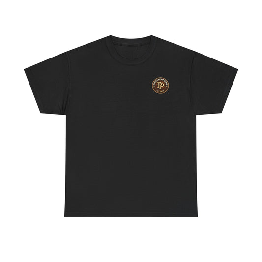 Pocket Patch Tee — Vintage Brown Crest Logo T-Shirt